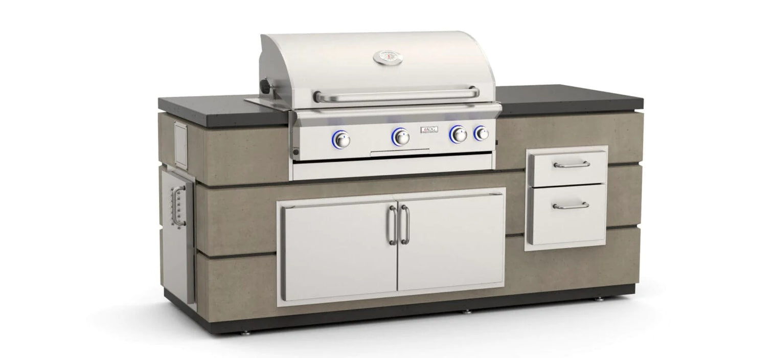 American Outdoor Grill - Contemporary 650 GFRC Pre-Fab Island (35” x 82”) w/ Double Drawer Cut-out - ID650-SMD-82BA