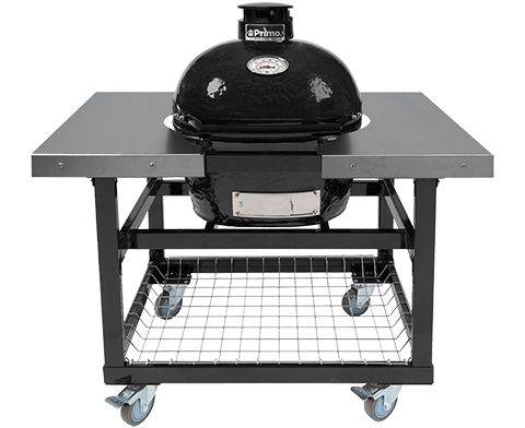 Primo Ceramic Grills Charcoal Grill Primo Ceramic Grills Oval Junior  Freestanding Charcoal Grill All-In-One (Heavy-Duty Stand, Side Shelves, Ash Tool and Grate Lifter)