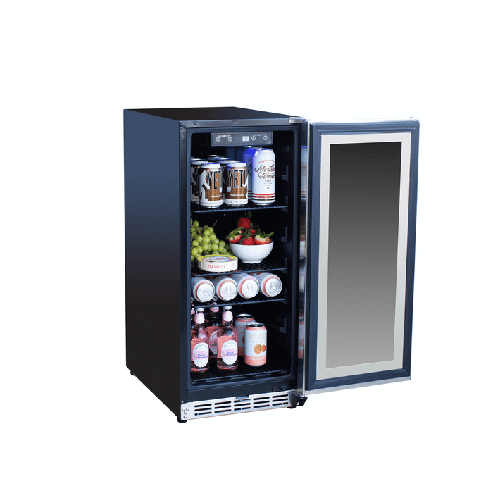 Summerset Refrigerator Summerset - Outdoor Refrigerator 15" 3.2C Fridge with Glass Door -  304 Stainless Steel